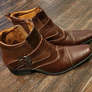 Mens Memory Foam Casual High Western Buckle Strap Ankle Dress Boots